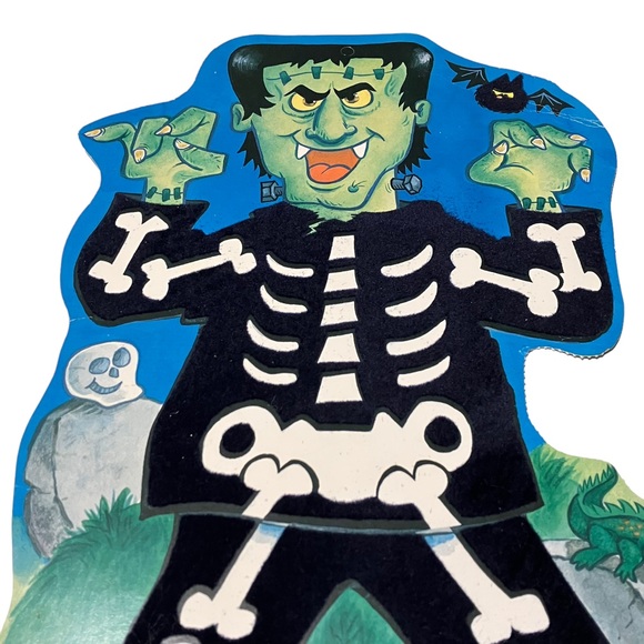 Vintage Eureka Halloween Frankenstein Skeleton Flocked Double Sided Die Cut - Picture 2 of 11